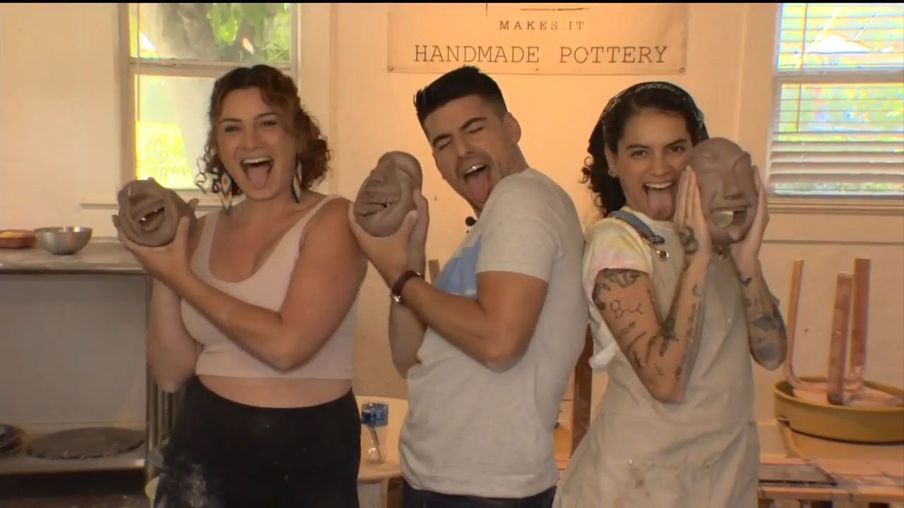 Create your very own face sculpture during class at Mingo Makes It Pottery Studios in Fort