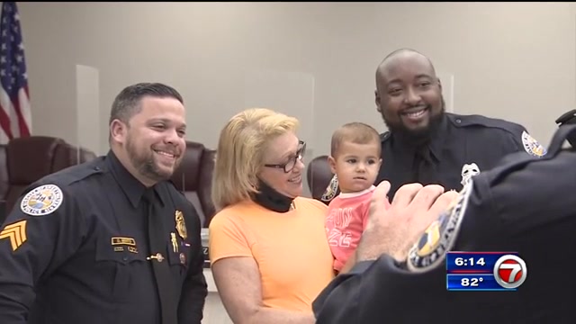 Sweetwater awards officers who rescued toddler choking on fruit seed - WSVN 7News | Miami News, Weather, Sports | Fort Lauderdale