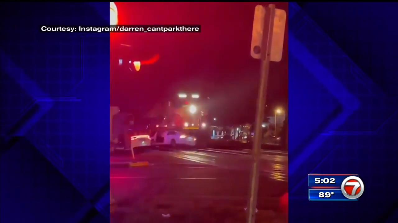 Train hits car stuck on tracks in Fort Lauderdale; driver OK - WSVN ...
