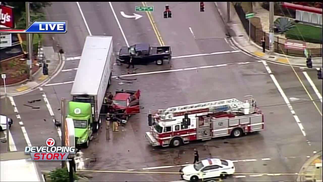 3 transported after 2 pick-up trucks crash into Publix trailer in Miami ...