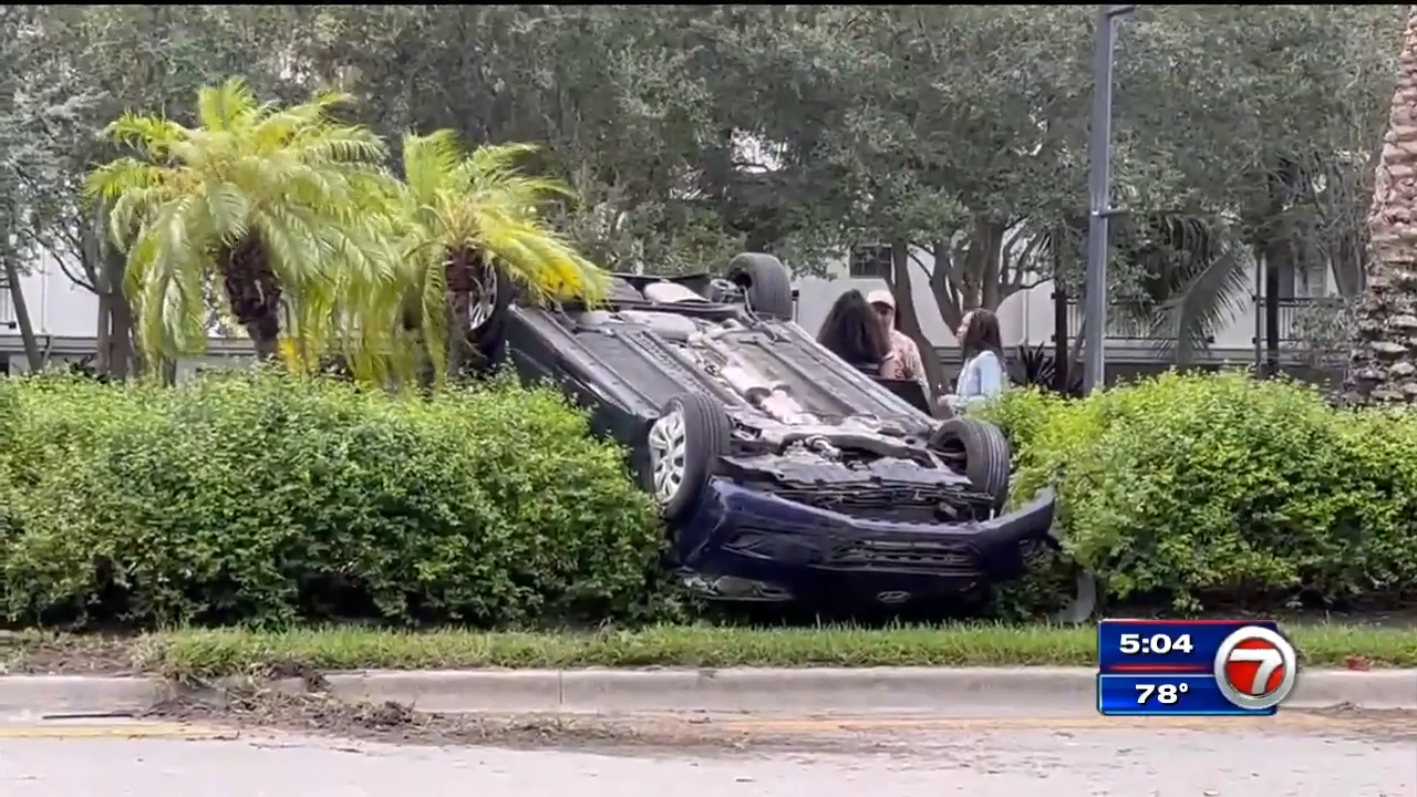 Car rolls over after hit and run in Miramar WSVN 7News Miami News