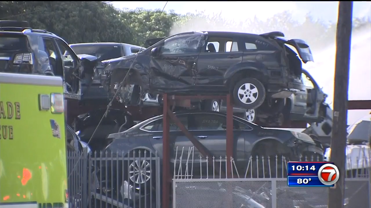 Several vehicles destroyed after NW MiamiDade junkyard catches fire