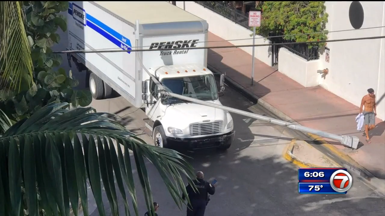 Truck struck by pole in Miami Beach