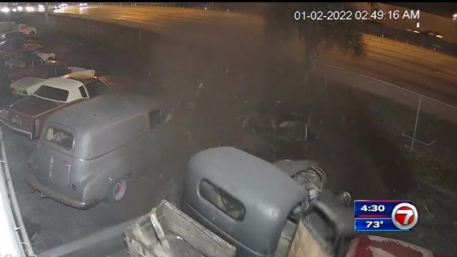 Car slams into row of vintage vehicles at NW Miami-Dade dealership