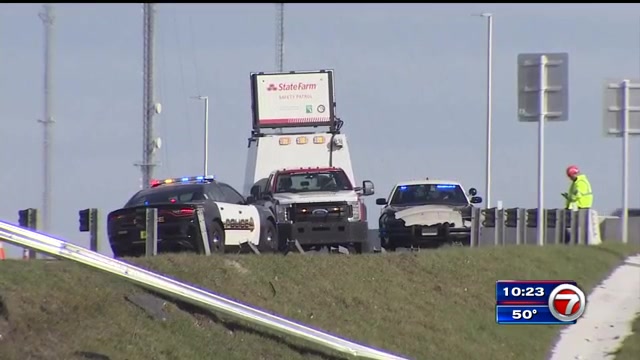 Driver transported to JMH after veering off Turnpike exit in Miramar, going into canal - WSVN 7News | Miami News, Weather, Sports | Fort Lauderdale