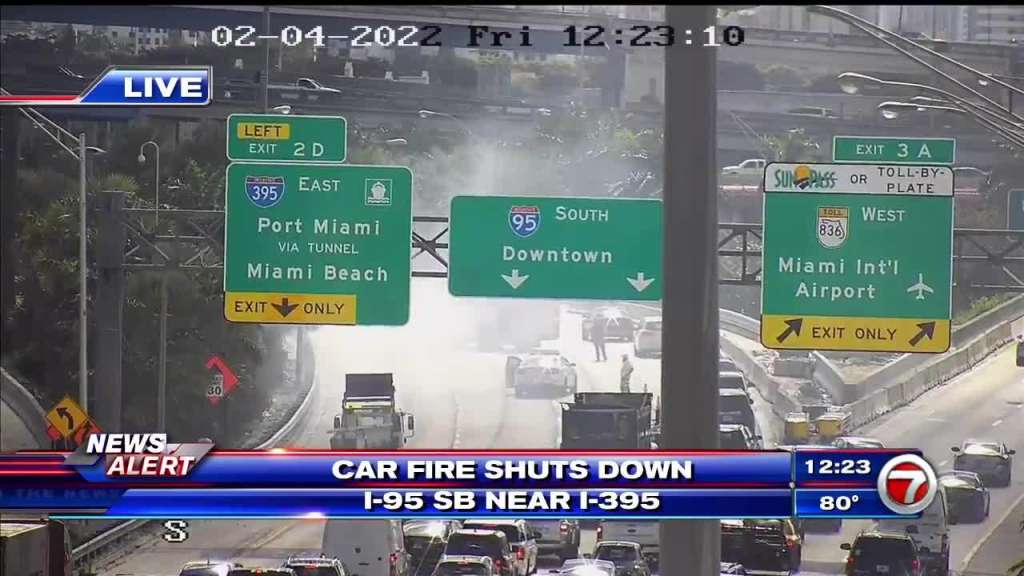 Heavy traffic delays along I-95 due to car fire in Miami – WSVN 7News | Miami News, Weather, Sports