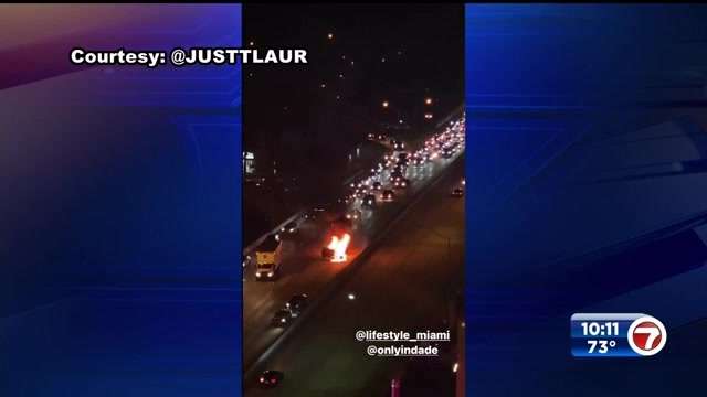 1 hospitalized after car catches fire on I-195 in Miami - WSVN 7News ...