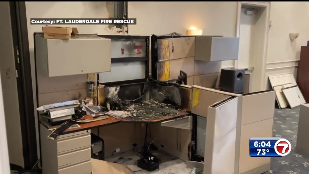 Laptop catches fire in South Florida business