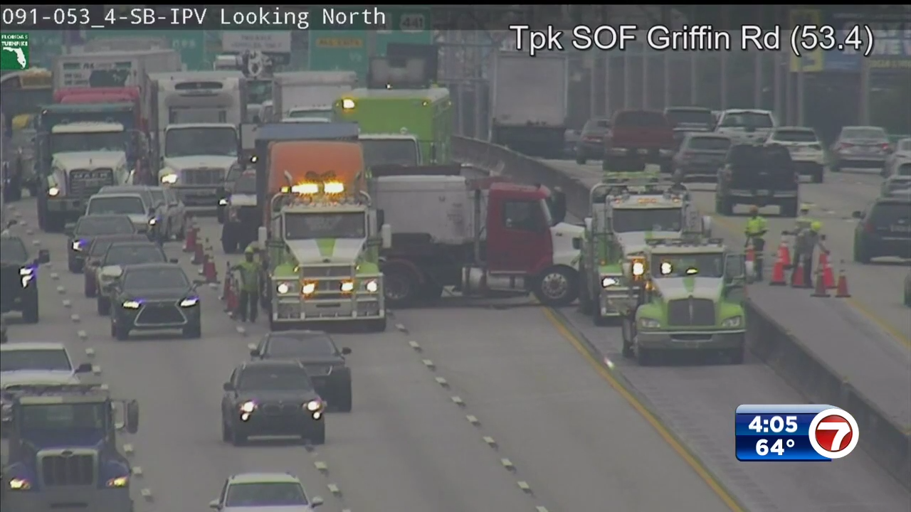 Tractor trailer crash causes delays on Turnpike in Davie - WSVN 7News ...