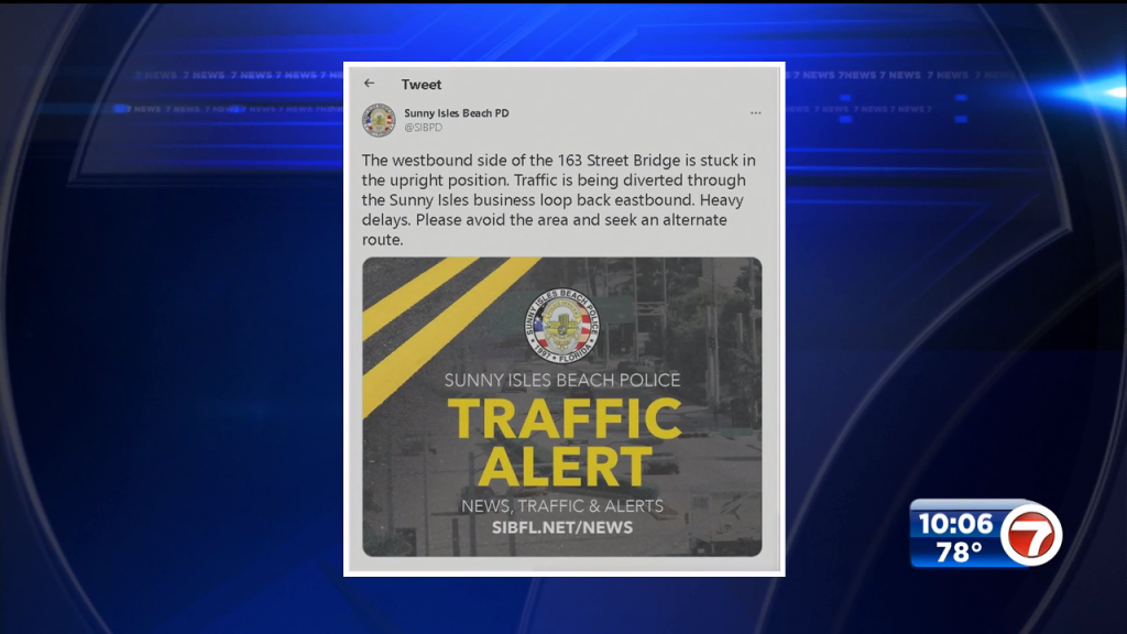 Sunny Isles bridge stuck, police say avoid the area WSVN 7News