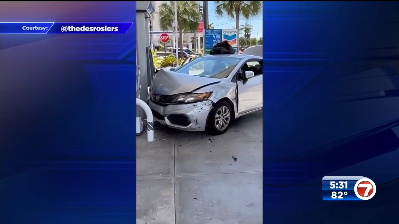 Car crashes at North Miami gas station - WSVN 7News | Miami News ...