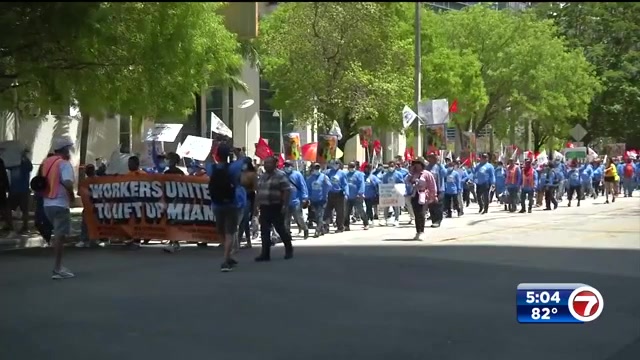 Protesters in Miami decry rising housing costs, unfair wages at rally on International Workers’ Day – WSVN 7News | Miami News, Weather, Sports