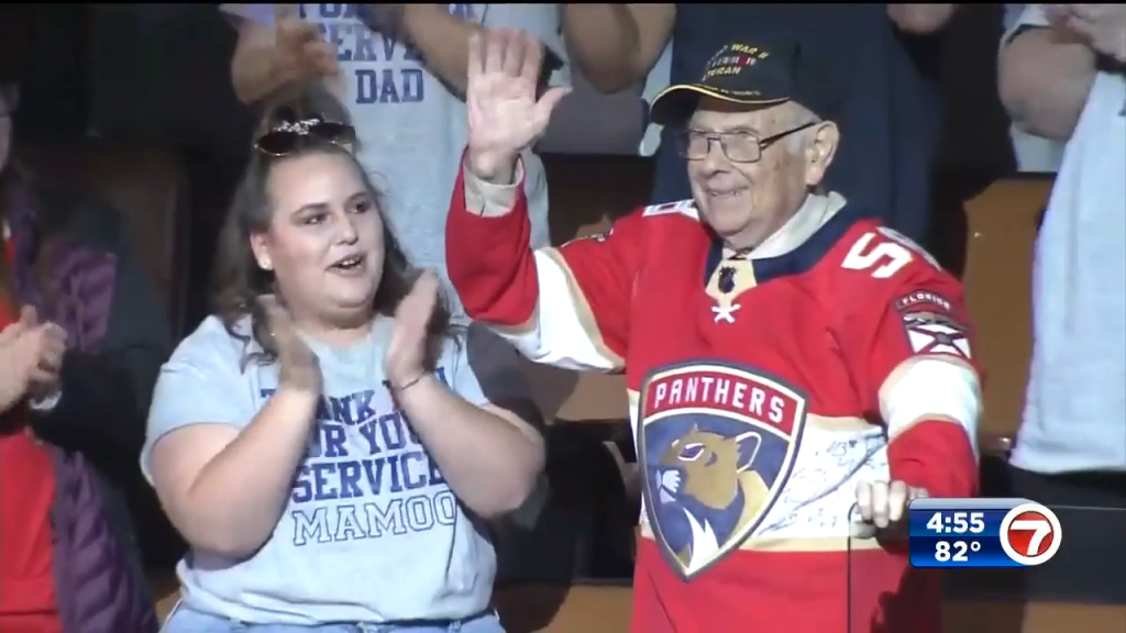 WWII veteran honored by Florida Panthers right before 97th birthday