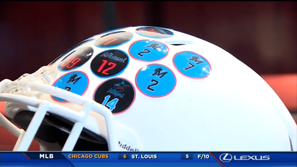Miami Marlins use football helmet to boost team morale