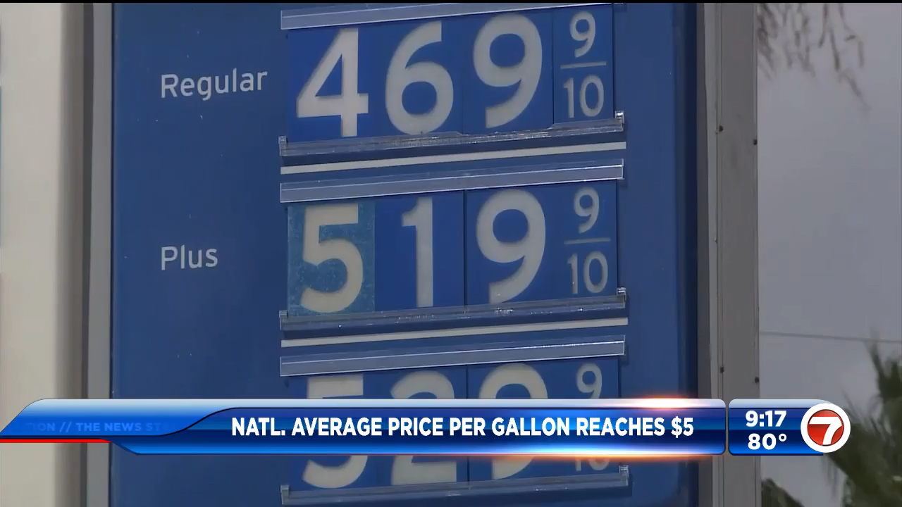 5 gas is here AAA says nationwide average hits new high WSVN 7News