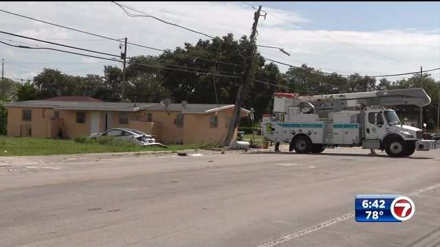 1 airlifted after crash in Opa-Locka damages pole, knocks down ...