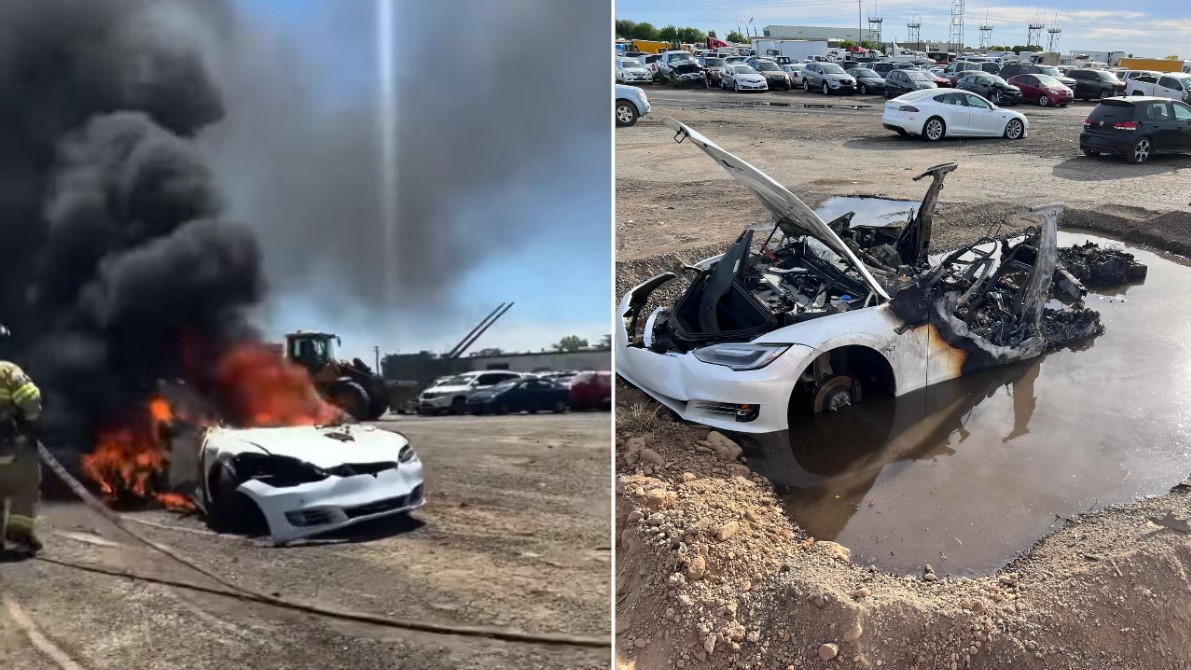 California crews use over 4,000 gallons of water to put out Tesla fire