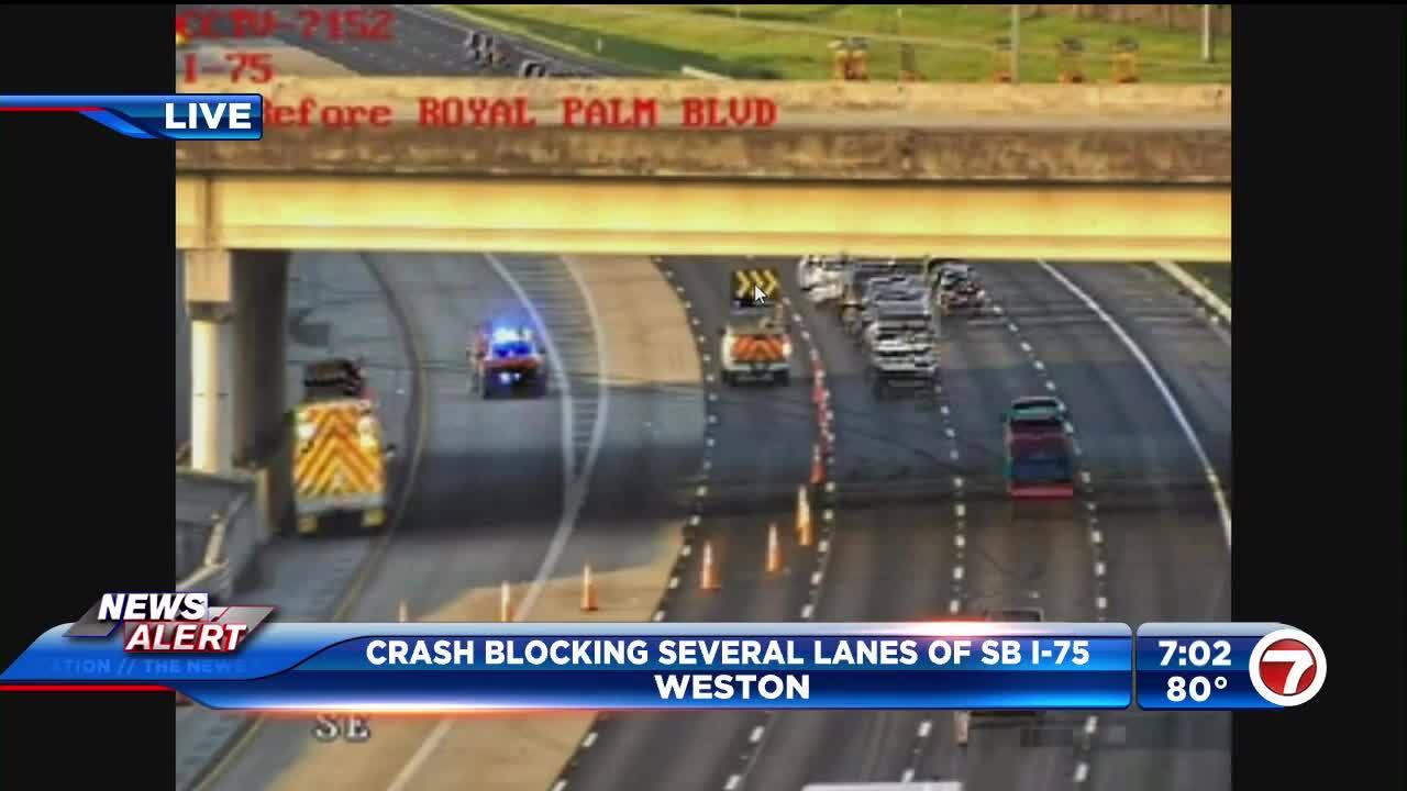 SB I-75 reopens in Weston after multiple-vehicle wreck involving oil ...