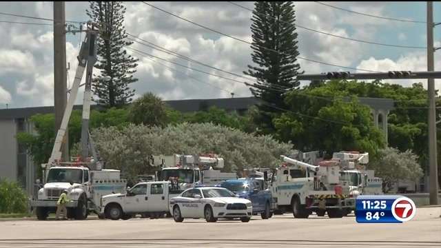 Power restored after downed power line causes outage in Sunrise - WSVN ...