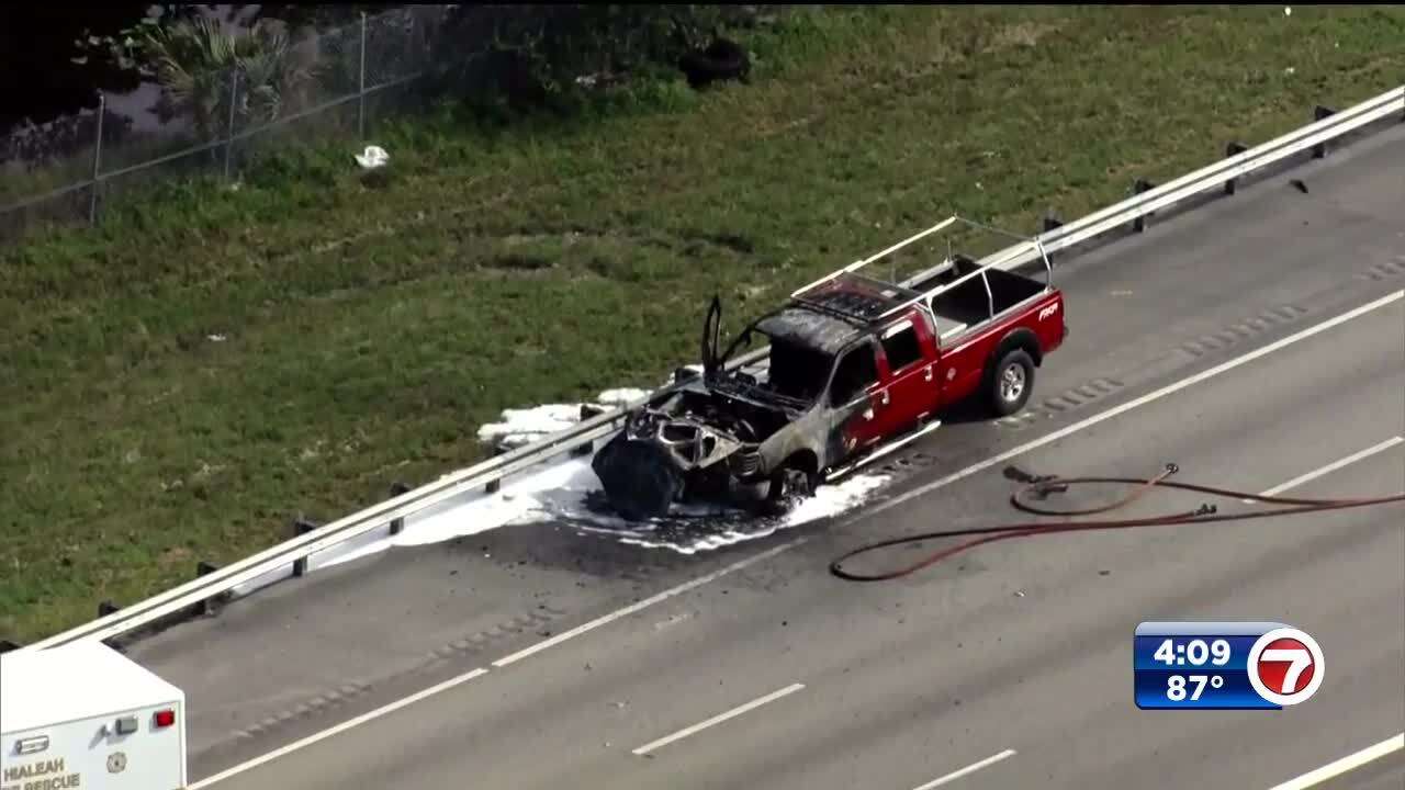 Pickup truck catches fire on Palmetto Expressway - WSVN 7News | Miami ...