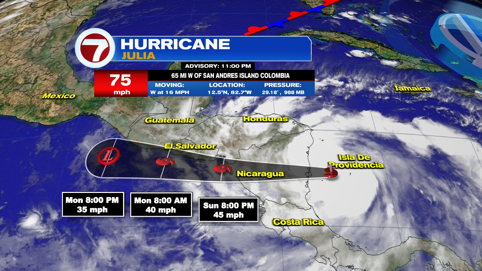Hurricane Julia brushes Colombia island, heads for Nicaragua WSVN