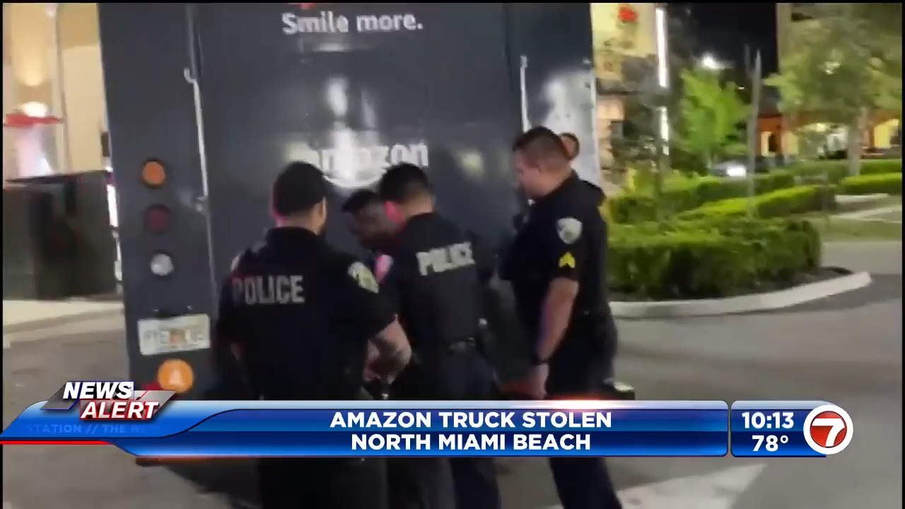 Man detained in connection to stolen Amazon truck in North Miami WSVN