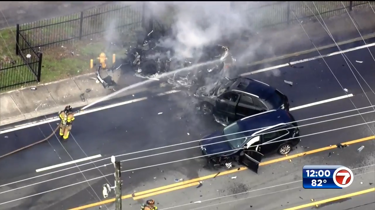 3 injured after car crashes into 2 vehicles in Miami Gardens, catches