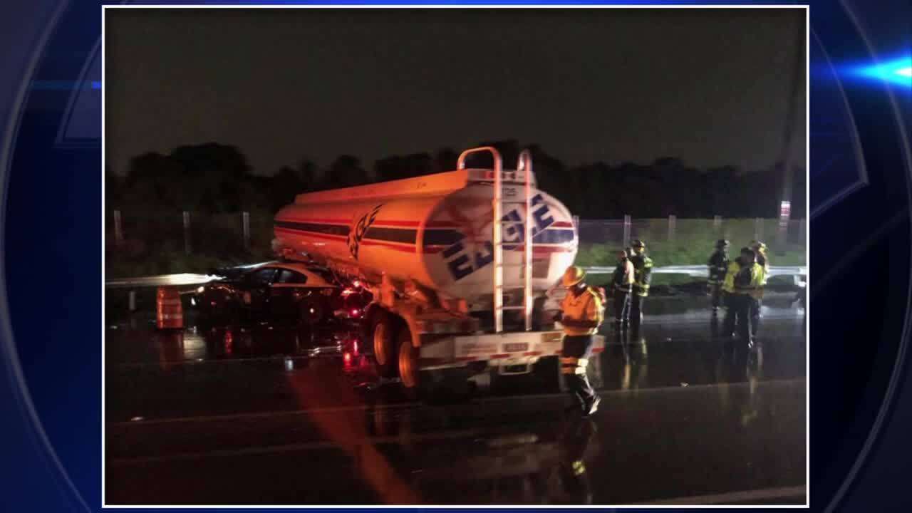 Trooper taken to hospital after cruiser gets stuck under tanker - WSVN ...