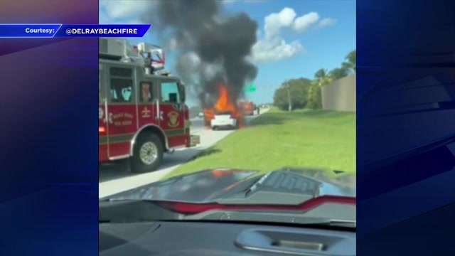 Driver OK after car ignites on I-95 in Delray Beach - WSVN 7News ...