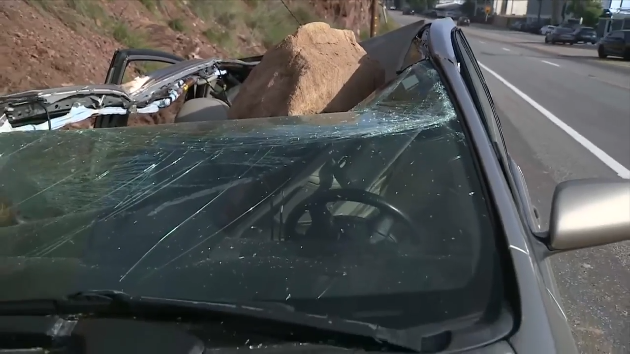 Man narrowly misses being hit by rockslide in Malibu, large boulder