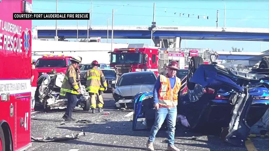 2 injured following multivehicle crash on I95 in Fort Lauderdale