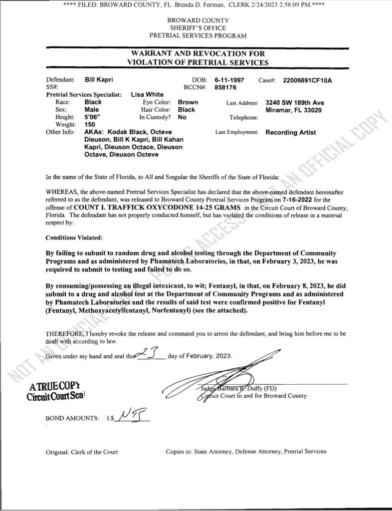 Arrest warrant issued for rapper Kodak Black in Broward County WSVN