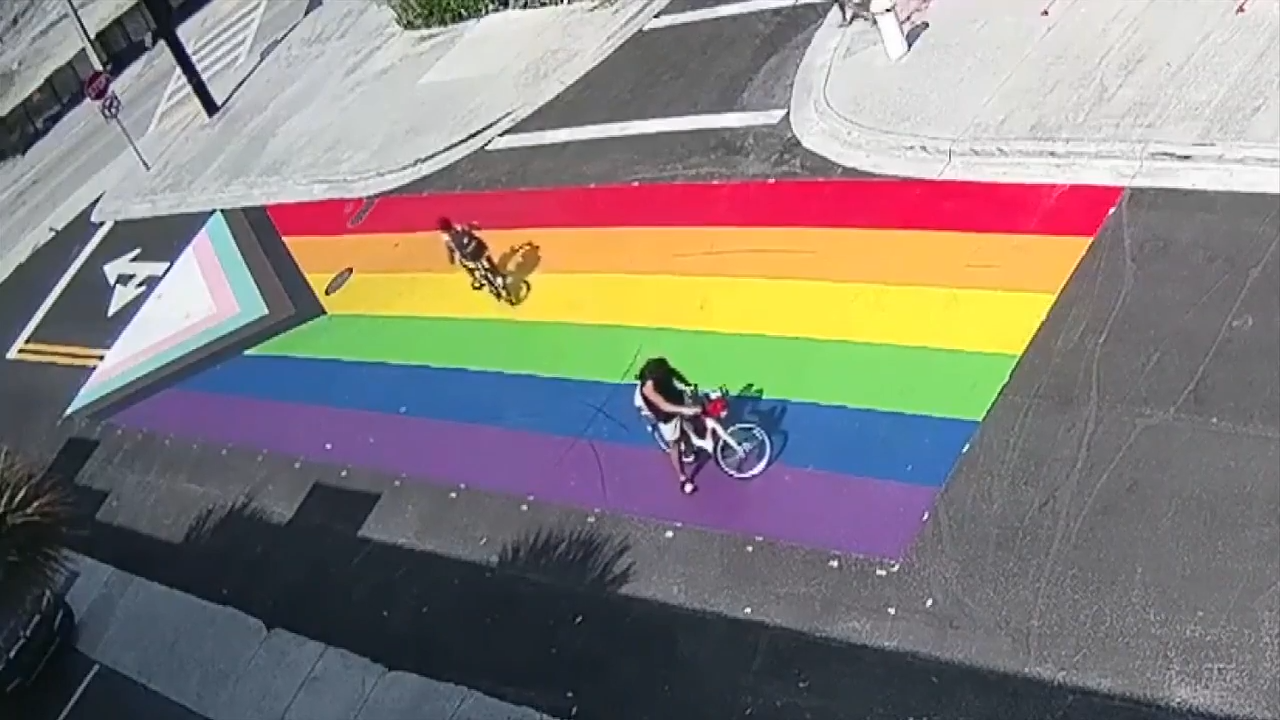 Bicyclists caught on camera defacing Pride flag mural in Fort