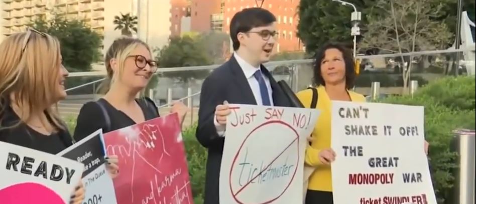 230329 Taylor Swift fans hold rally as they take Ticketmaster to court in DTLA over monopoly accusations