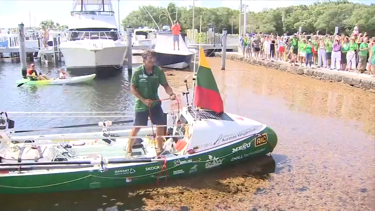Lithuanian man arrives in Miami after rowing solo across Atlantic Ocean