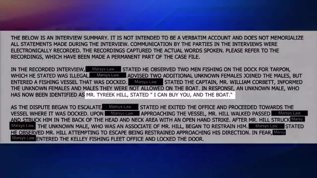 Law enforcement report: Dolphins’ Tyreek Hill accused of assaulting fishing fleet personnel at Haulover Marina – WSVN 7Information | Miami News, Climate, Athletics | Fort Lauderdale