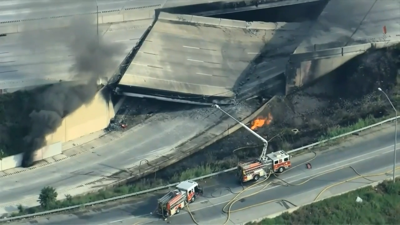 Officials say driver lost control of gasfilled tanker before fire collapsed main East Coast