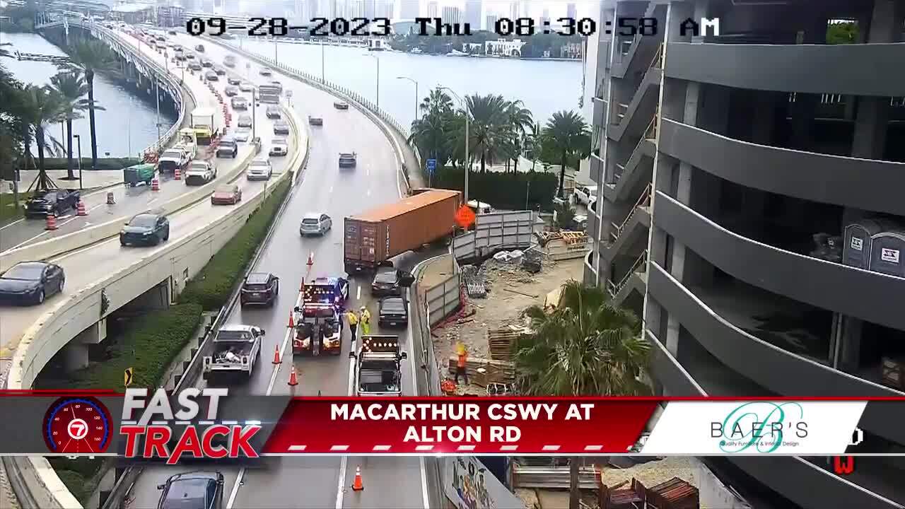 Crash involving tractortrailer causes lane closures on MacArthur Causeway in Miami Beach  WSVN 7News  Miami News Weather Sports  Fort Lauderdale