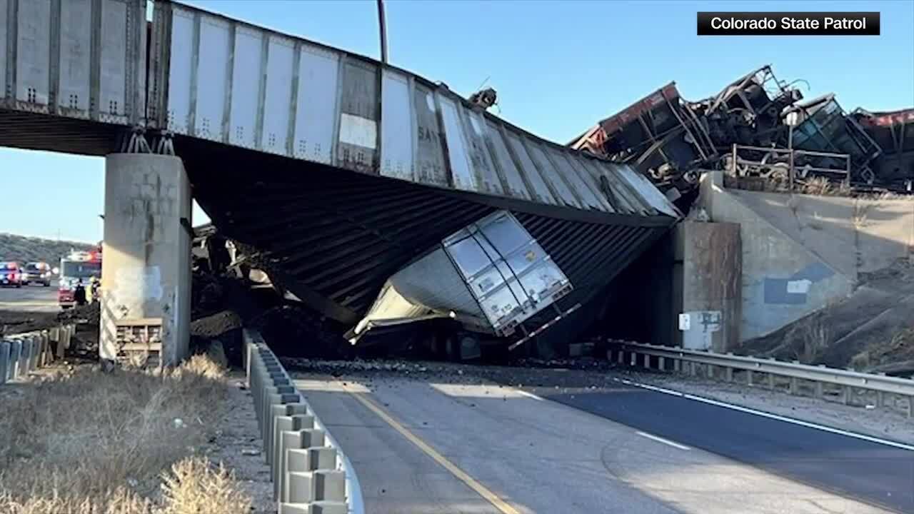 Colorado's I-25 is partially closed after a coal train derailed off a bridge and killed a semi-truck driver, authorities say - WSVN 7News | Miami News, Weather, Sports | Fort Lauderdale