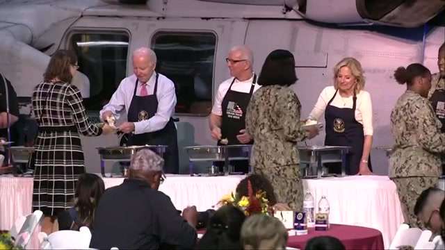 The Bidens start Thanksgiving early by serving dinner and showing 'Wonka' to service members - WSVN 7News | Miami News, Weather, Sports - Vimarsana News