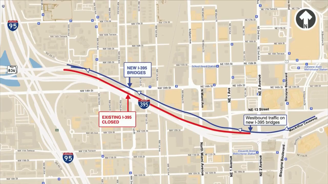 New traffic pattern unveils on I-395 in Miami - WSVN 7News | Miami News ...