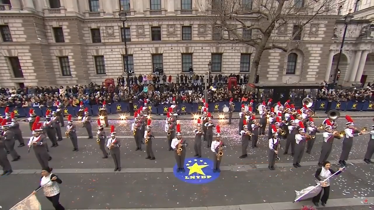Key West High School marching band performs in London’s New Year’s Day