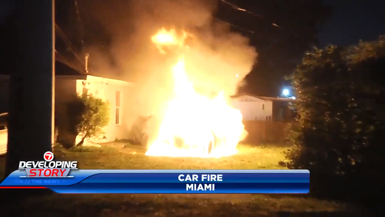 Car engulfed in flames in NW Miami-Dade being investigated as possible arson; no injuries reported - WSVN 7News | Miami News, Weather, Sports - Vimarsana News