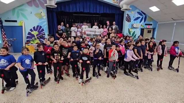 Hialeah 2nd graders gifted scooters by Chicago students as part of Random Acts of Kindness Month - WSVN 7News | Miami News, Weather, Sports - Vimarsana News