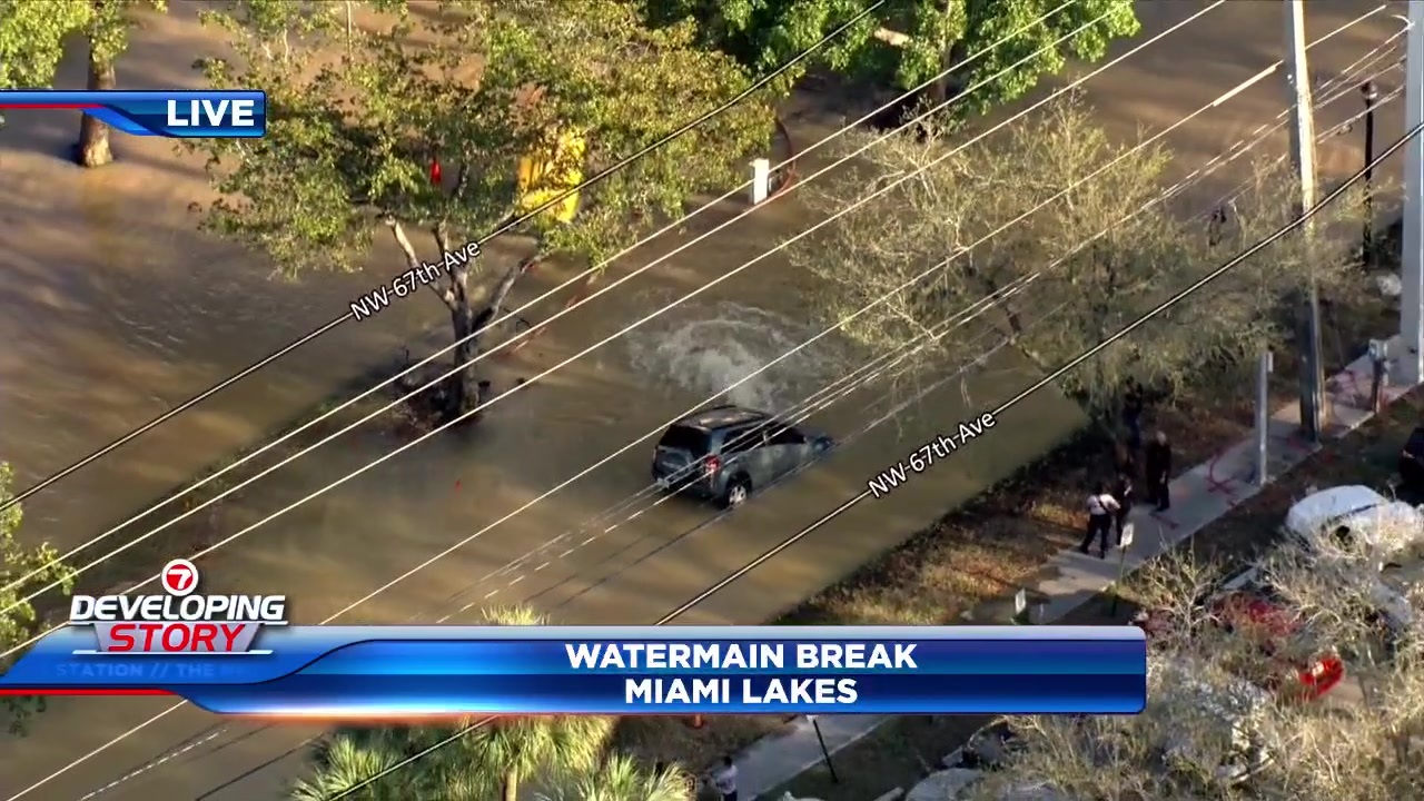 Crews respond to watermain break in Miami Lakes – WSVN 7News | Miami News, Weather, Sports