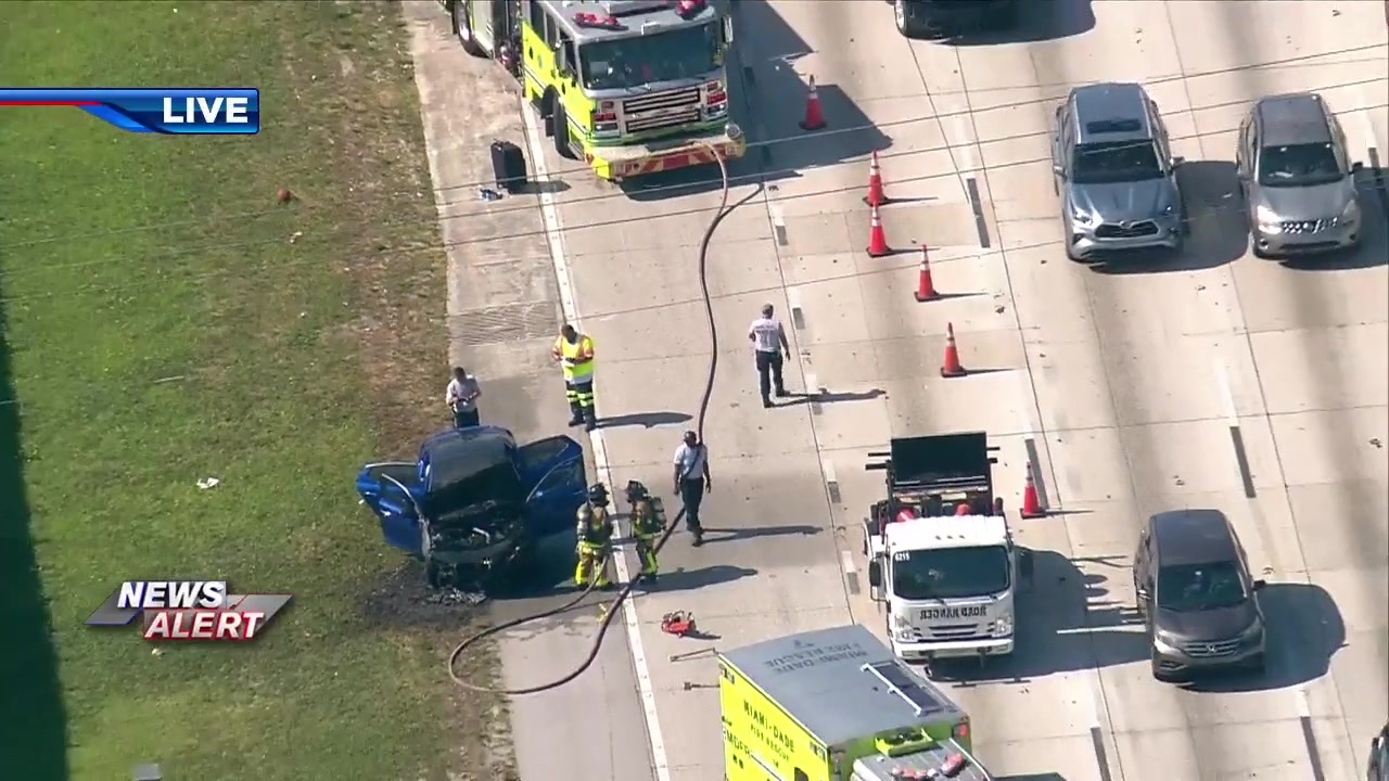 Crews respond to car fire on I-95 in NW Miami-Dade, 2 SB lanes Blocked – WSVN 7News | Miami News, Weather, Sports