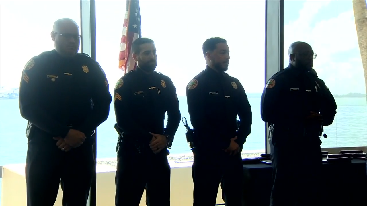 Miami Police officers honored for treating Miami Beach Police officer shot on Venetian Causeway – WSVN 7News | Miami News, Weather, Sports