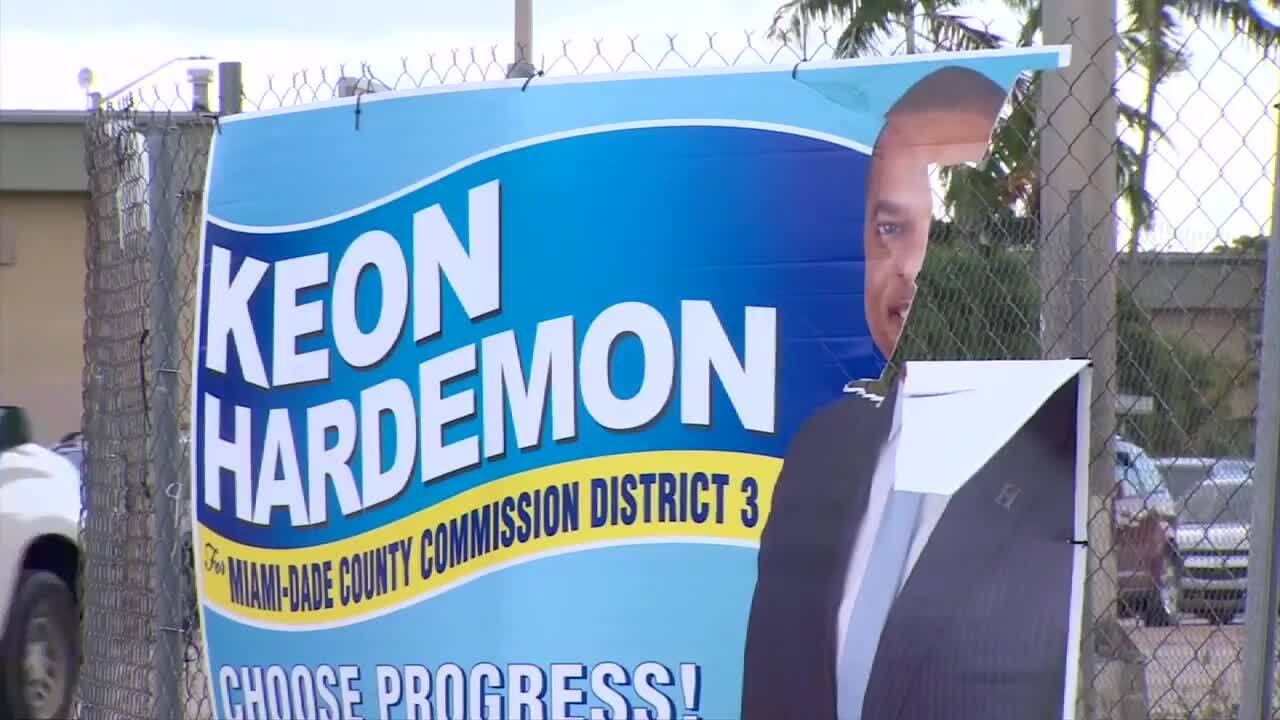 Man arrested after he allegedly vandalized campaign signs for Miami-Dade Commission candidate Keon Hardemon – WSVN 7News | Miami News, Weather, Sports