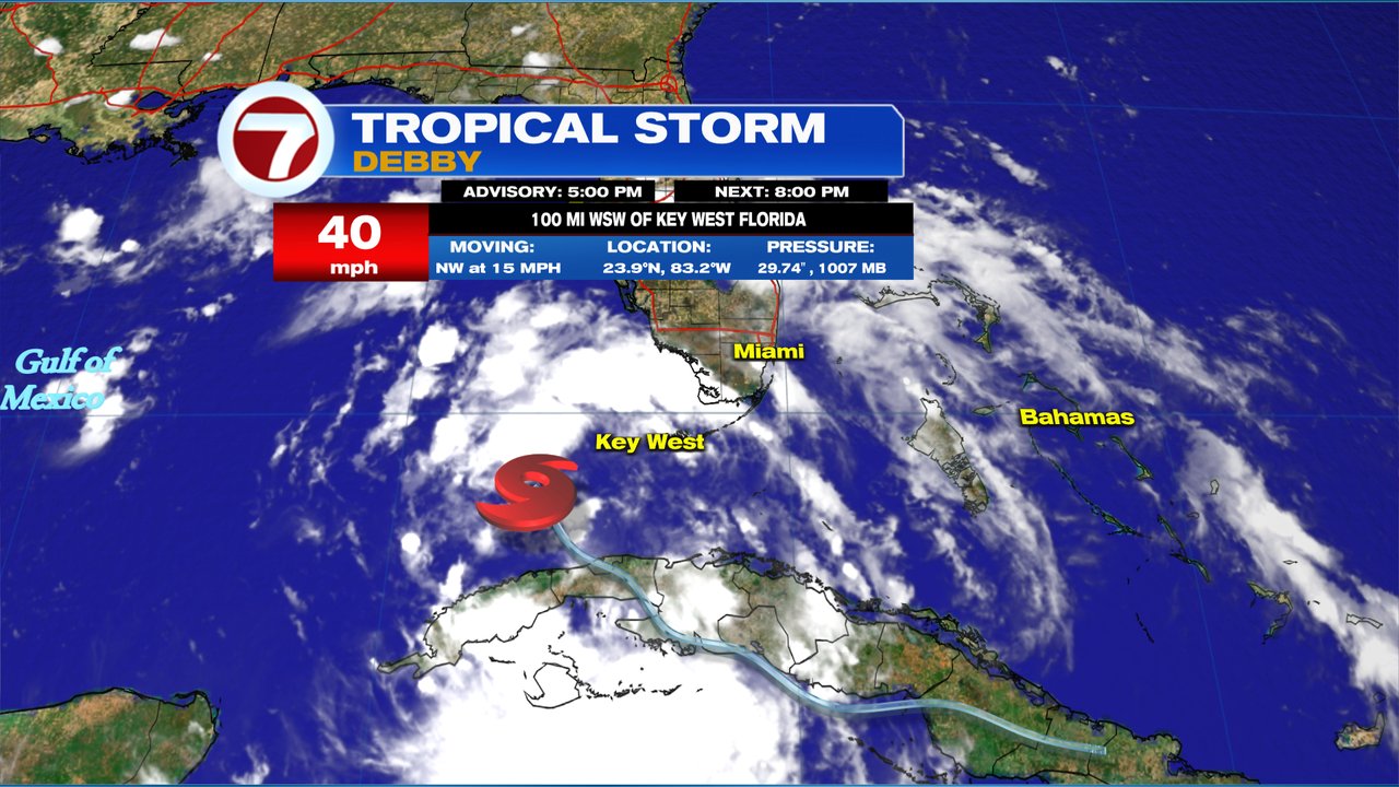 Tropical depression strengthens into Tropical Storm Debby as it moves