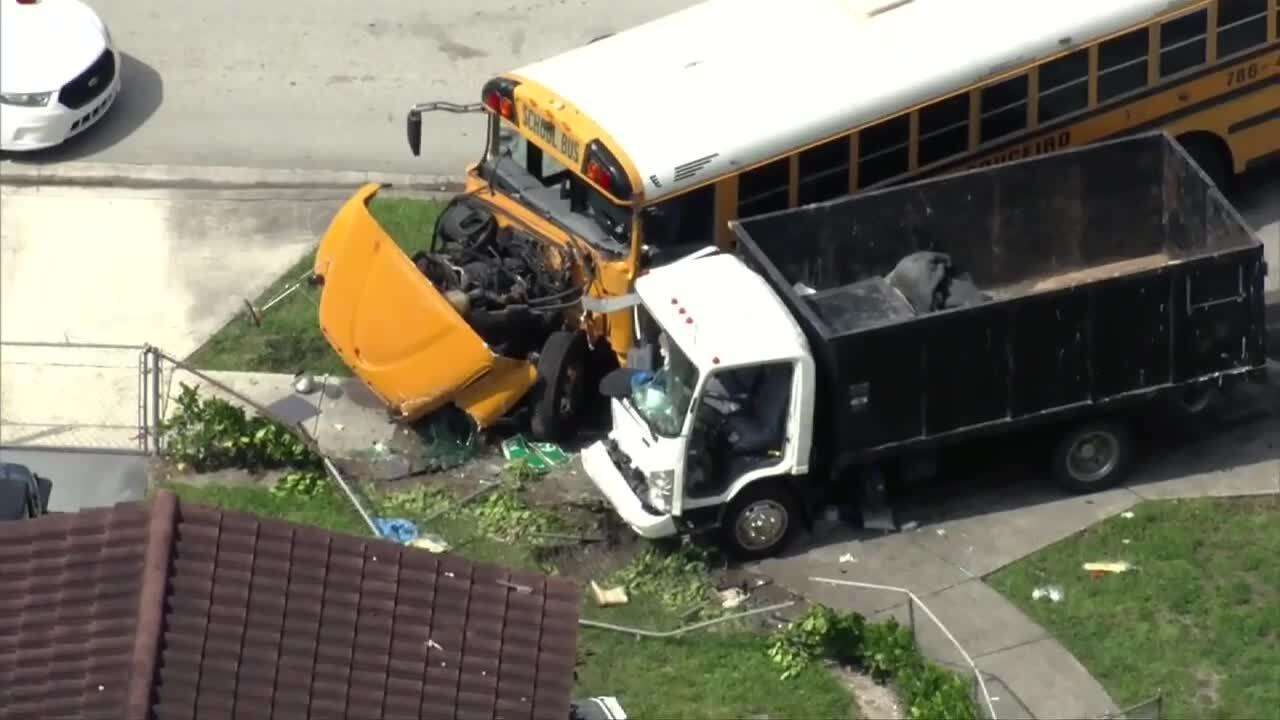 Dump truck driver airlifted to hospital after collision with school bus ...